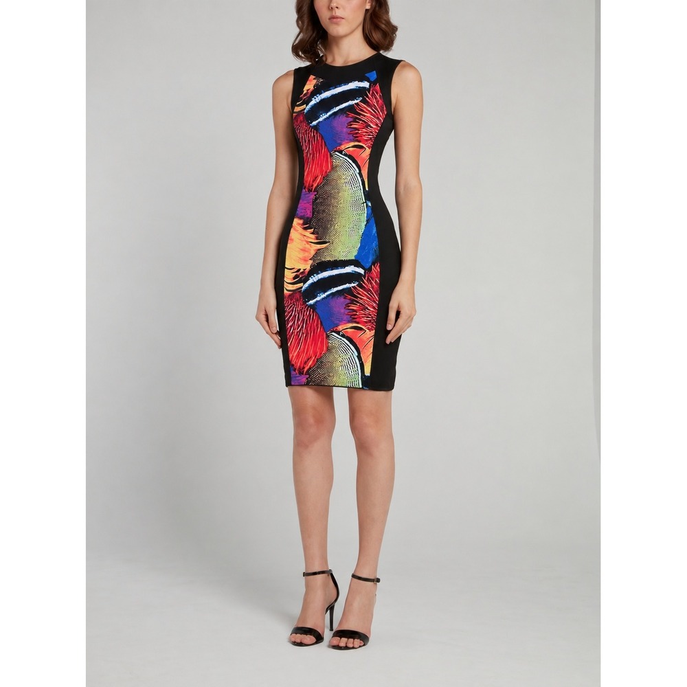 Eva Varro Sleeveless Mini Dress S Colorful Tropical Abstract Y2K Bodycon Resort